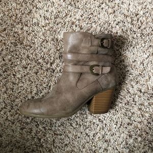 Brown high heeled booties